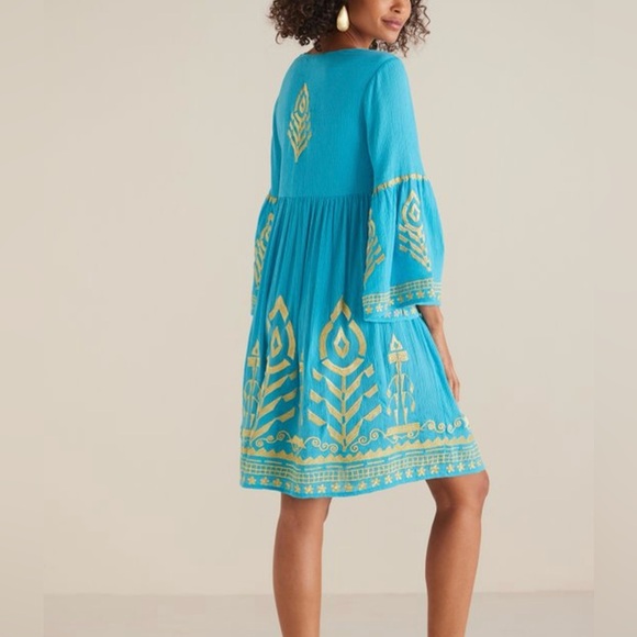 SOFT SURROUNDINGS NWT Zaneta turquoise Embroidered Gauze dress M/P - Picture 11 of 15